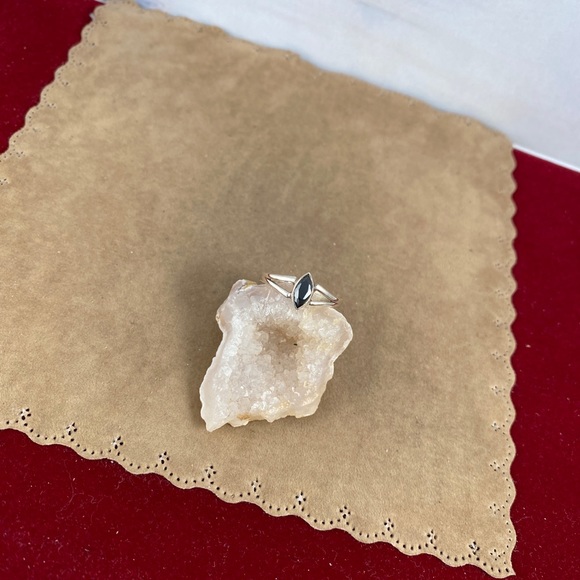 New size 8 Sterling Silver Ring with 25 Point Marque Black Sapphire - Picture 7 of 8